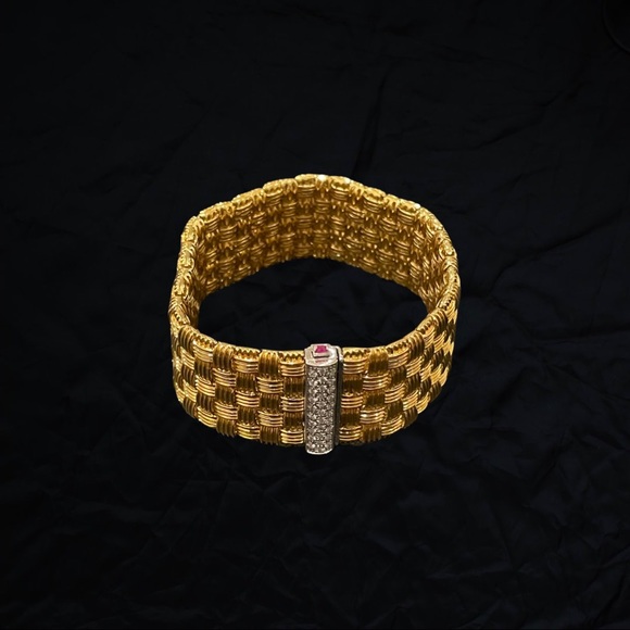 Authentic Roberto Coin 18k Gold & Diamond Pave Appassionata 5-Row Woven Bracelet - Picture 2 of 8